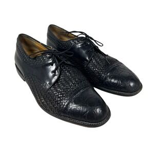 Mezlan Salinas Mens Black Leather Woven‎ Crocodile Cap Toe Oxfords Dress Shoes 9